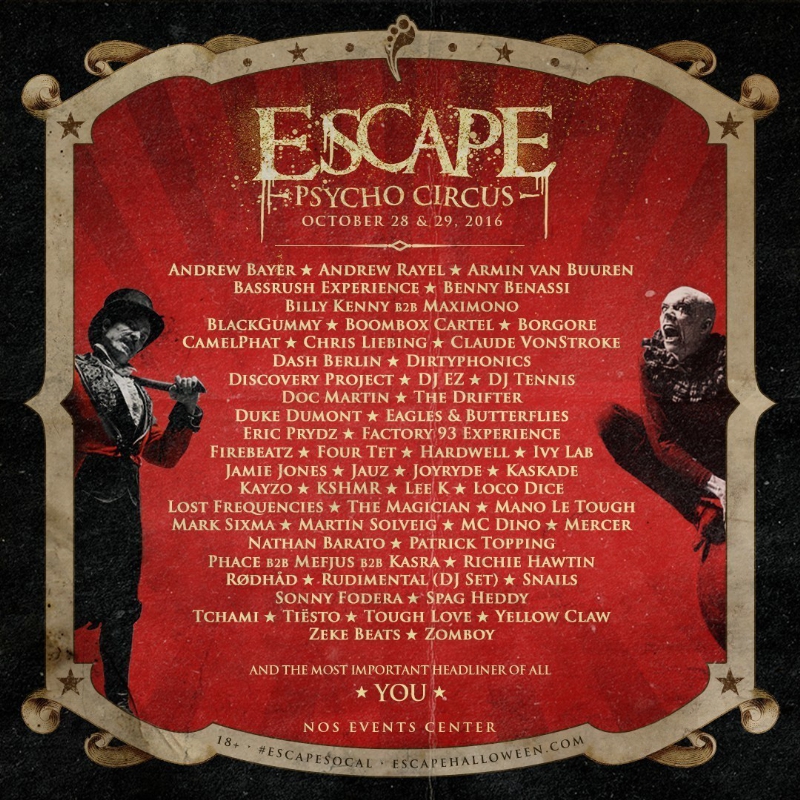 Escape Psycho Circus Lineup