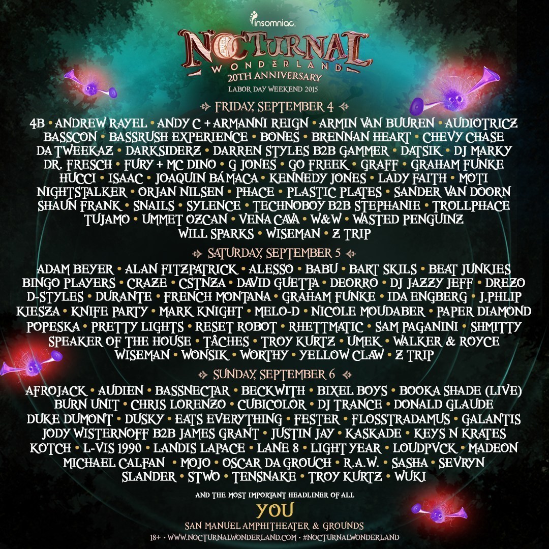 Insomniac Nocturnal 20th Full Final Lineup